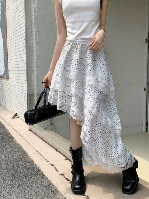 Ladies Vintage Asymmetrical Lacey Border Skirts